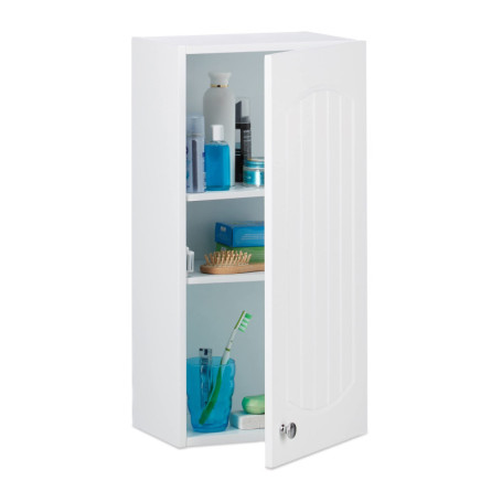 Armoire Murale de Salle de Bain en Bois Blanc - 2 Étagères Relaxdays