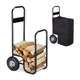 Chariot à Bois Relaxdays avec Bâche de Protection - Transport et Stockage Pratique