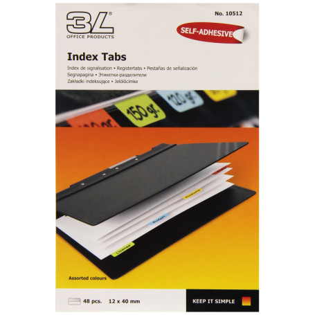 Lot de 48 Marque-pages Adhésifs 3L - Indexation Manuelle Couleurs Assorties