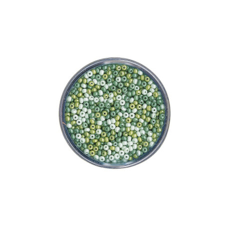 Boîte de perles rocaille vertes Rayher - 17g, 2,6mm, mat et nacré