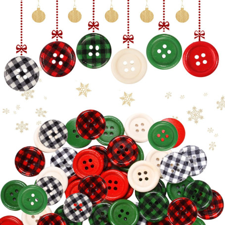60 Boutons en Bois Multicolores pour Noël - Décoration Artisanale 20mm