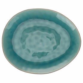 Lot de 6 assiettes ovales en grès bicolor turquoise et noir