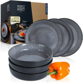 Lot de 6 Assiettes à Soupe Anthracite Moritz & Moritz - Porcelaine Moderne