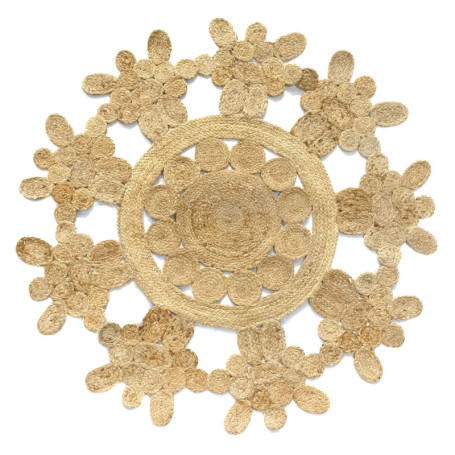 Tapis de Jute Rabat - Tissé à la Main, Rond 125 cm pour Salon et Chambre