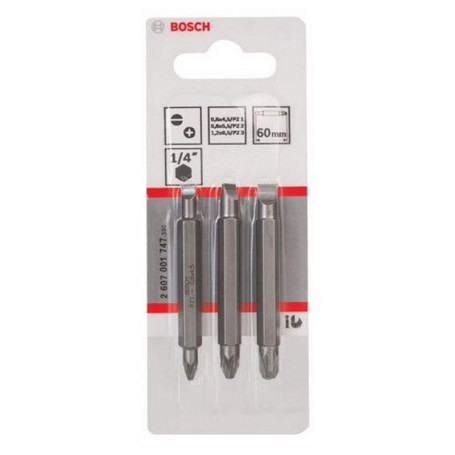Lot de 3 Embouts de Tournevis Doubles Bosch - 60mm, S2, PZ1/PZ2/PZ3