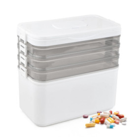 Boîte de Rangement Médicaments Samlonge - 4 Niveaux avec Compartiments et Poignée