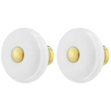 Bouton de tiroir en porcelaine céramique vintage 32 mm avec insert en laiton poli