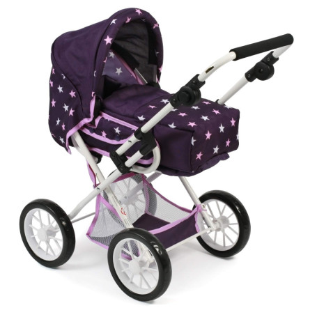 Poussette de Poupée Leni 2 en 1 avec Sac Amovible - Motif Étoiles Violettes