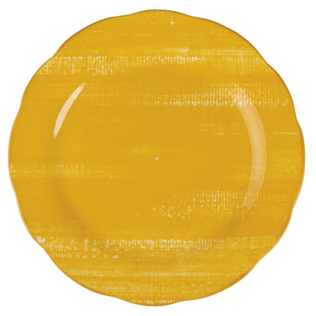 Ensemble de 6 assiettes plates en porcelaine jaune à bords festonnés - Versilia