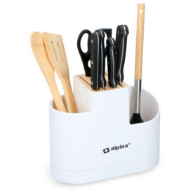 Bloc Couteaux et Ustensiles Alpina en Bambou et Plastique - Blanc
