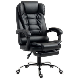 Fauteuil de Bureau HOMCOM Grand Confort avec Dossier Inclinable et Repose-Pied Noir