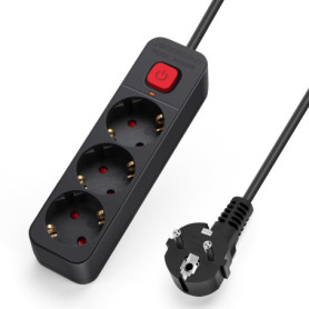 Multiprise Aigostar 3 Prises avec Interrupteur et Sécurité Enfant - Câble de 3 Mètres Noir