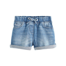 Short en Jean Fille avec Taille Élastique - Délavage Foncé 9 Mois