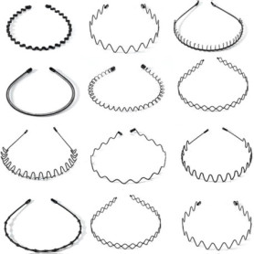 Lot de 12 Bandeaux Métalliques Ondulés Noir pour Sport et Mode