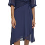 Robe Midi Chiffon à Manches Ballon DKNY - Bleu Nuit