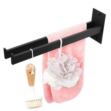 Porte Serviette Mural Romon en Acier Inoxydable Noir - Support Sans Perçage 39 cm