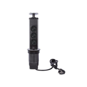 Multiprise escamotable Perel avec 3 prises Schuko, idéale pour cuisine et bureau