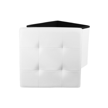 Pouf Coffre de Rangement Pliable en Simili Cuir Blanc - HOME DECO FACTORY