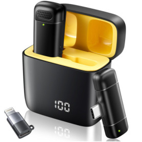 Microphone Cravate Sans Fil VOVIGGOL pour iPhone et Android avec Étui de Charge