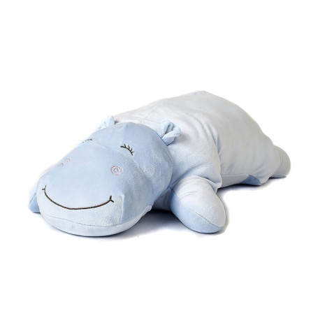 Coussin Peluche Hippopotame Ultra Doux - Bleu Clair - 56 cm