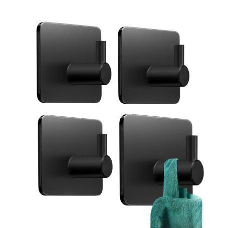 KollyKolla Crochets Adhésifs Muraux Noirs - 4 Pièces, Installation Facile sans Perçage