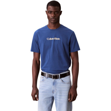 T-Shirt Calvin Klein Homme Glitched Logo en Coton Bleu Jean - Taille XL
