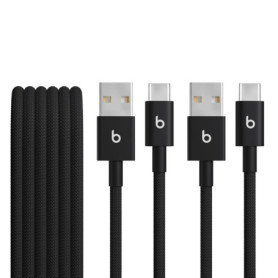 Câble Tissé Beats USB-A vers USB-C - Lot de 2, Charge Rapide 1,5 m - Noir Intense