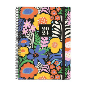 Agenda Annuel 2024 Miquelrius - Semainier Floral avec Fermeture Élastique