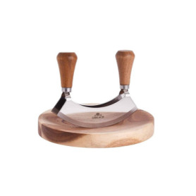Hachoir Demi-Lune Gerlach en Acier Inoxydable avec Planche en Bois d'Acacia