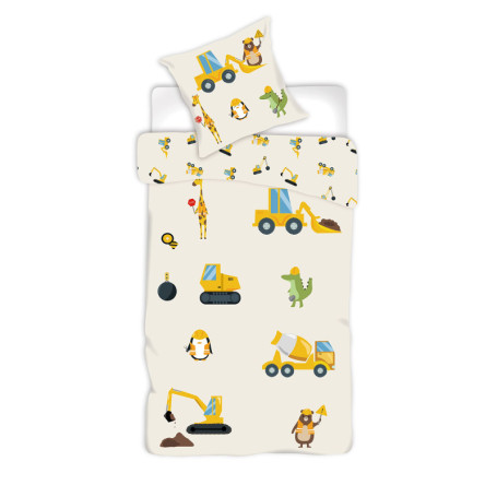 Parure de Lit Engins de Chantier Réversible en Coton 140x200 cm