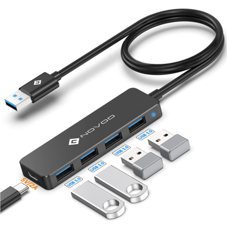 NOVOO Hub USB 3.0 4-en-1 Ultra Fin avec Câble 1.5m - Transfert Rapide 5Gbps