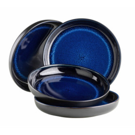 Ensemble d'Assiettes Creuses Niara pour 4 Personnes - Céramique Vintage Bleu/Noir