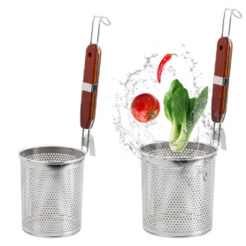 Ensemble de 2 Paniers à Pâtes en Acier Inoxydable avec Poignée en Bois