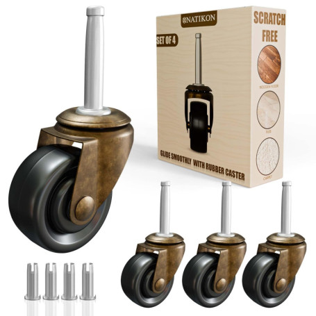 Lot de 4 roulettes vintage en laiton antique pour meubles