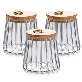 MIVIDE Lot de 3 Bocaux en Verre Hermétiques avec Couvercle en Bambou - 700ml