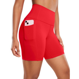 Short de Cycliste Femme CRZ YOGA - Taille Haute avec Poches - Rouge Profond