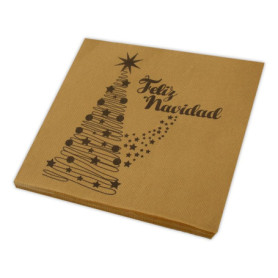 Serviettes de Noël MORIGAMI 33x33 cm en Or avec Motif Sapin - 60 Unités