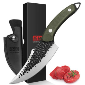 Couteau de Chef SHAN ZU en Acier Carbone avec Gaine en Cuir - Vert