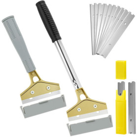 Kit Grattoir Vitre QWORK avec Manche et 20 Lames en Acier