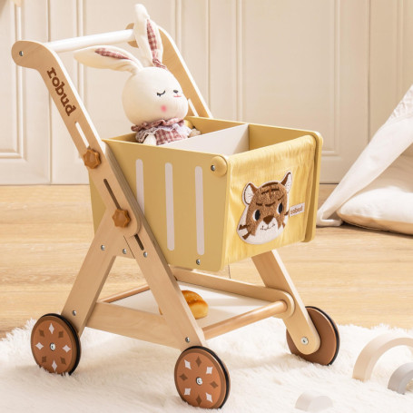 Poussette en Bois ROBUD pour Bébé - Chariot de Courses Réglable pour Enfants