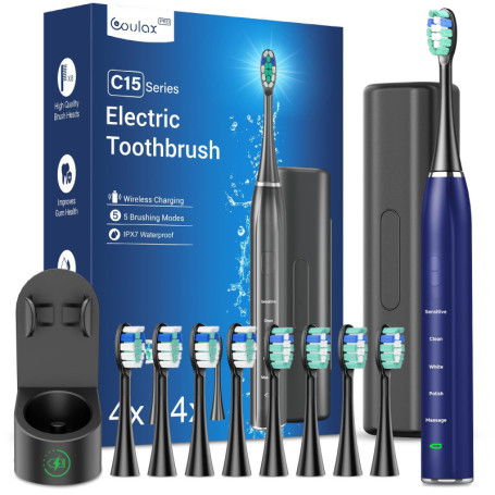 Brosse à Dents Électrique Sonique Coulax Pro avec Étui de Voyage et 8 Têtes