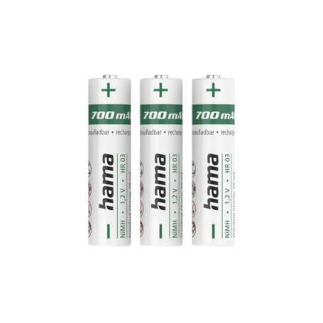 Hama Lot de 3 Piles Rechargeables AAA NiMH 700 mAh - Charge Rapide et Faible Autodécharge