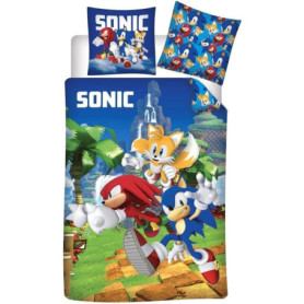 Parure de Lit Sonic et Amis - Housse de Couette et Taie en Microfibre