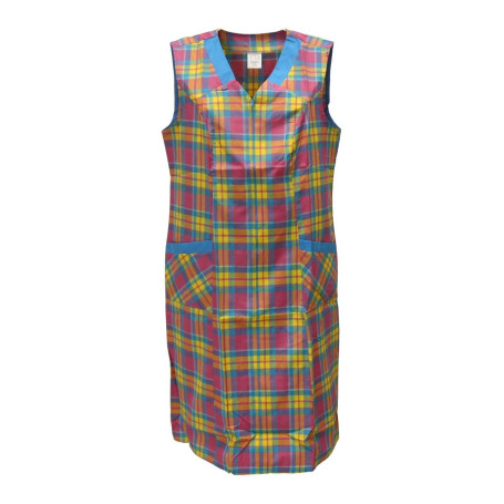 Tablier zippé à carreaux pour femme - Blouse de cuisine multicolore