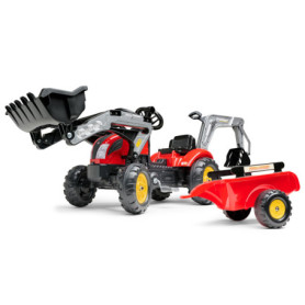 Tractopelle à Pédales Farm Lander Rouge avec Excavatrice et Remorque - Fabriqué en France