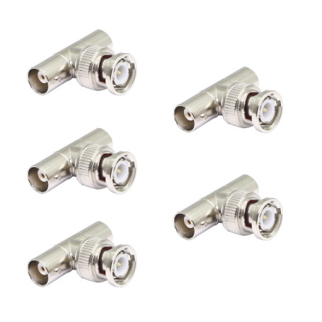 Lot de 5 répartiteurs BNC type T - Mâle vers double femelle pour vidéosurveillance