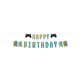 Guirlande de Lettres Happy Birthday Level Up - Décoration d'Anniversaire Multicolore