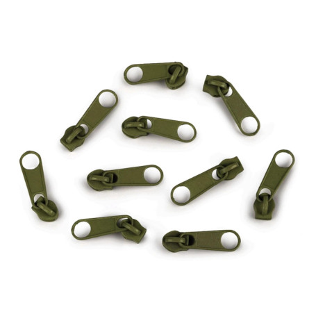 Lot de 10 Curseurs Métalliques N°3 pour Fermeture Éclair - Olive Verte