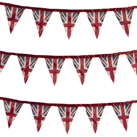 Guirlande de Fanions Union Jack Vintage - 3 mètres en Tissu Satiné