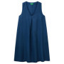 Robe Courte en Lin Bleu avec Col en V - United Colors of Benetton